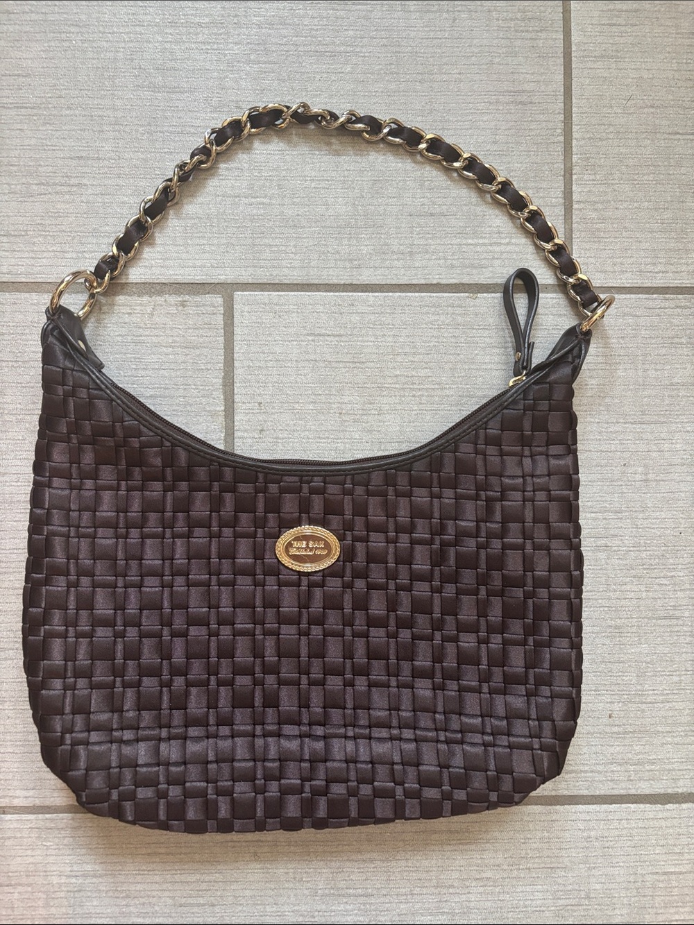 The Sak Woven Hobo Chocolate-Brown Shoulder Bag Viscose and Gold